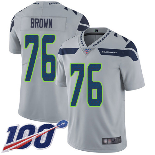 Seattle Seahawks Limited Grey Men Duane Brown Alternate Jersey NFL Football 76 100th Season Vapor Untouchable